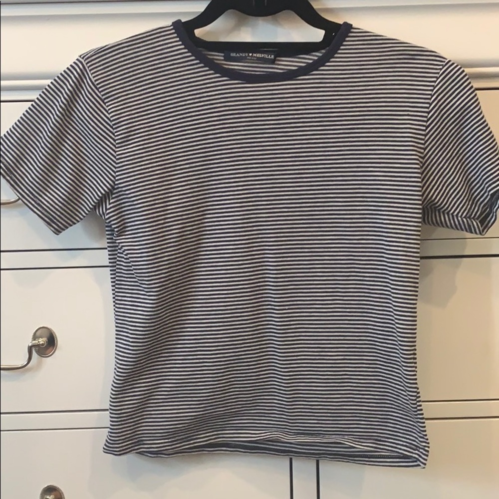 blue and white striped brandy melville t-shirt